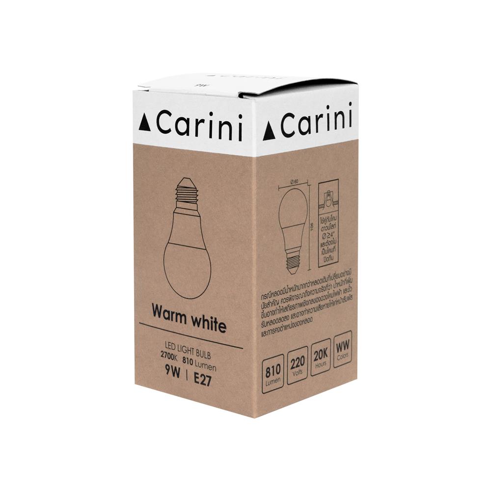 หลอด LED CARINI A60 ECOLIFE 9 วัตต์ WARM WHITE E27
