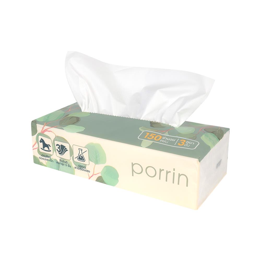 กระดาษเช็ดหน้า PORRIN EXTRA SOFT 150 แผ่น แพ็ก 3 ชิ้น