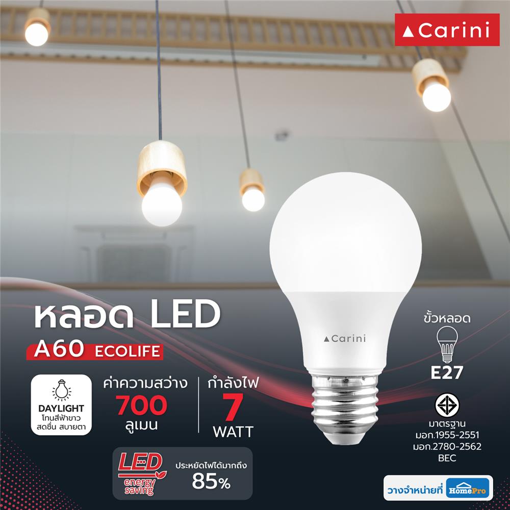 หลอด LED CARINI A60 ECOLIFE 7 วัตต์ DAYLIGHT E27
