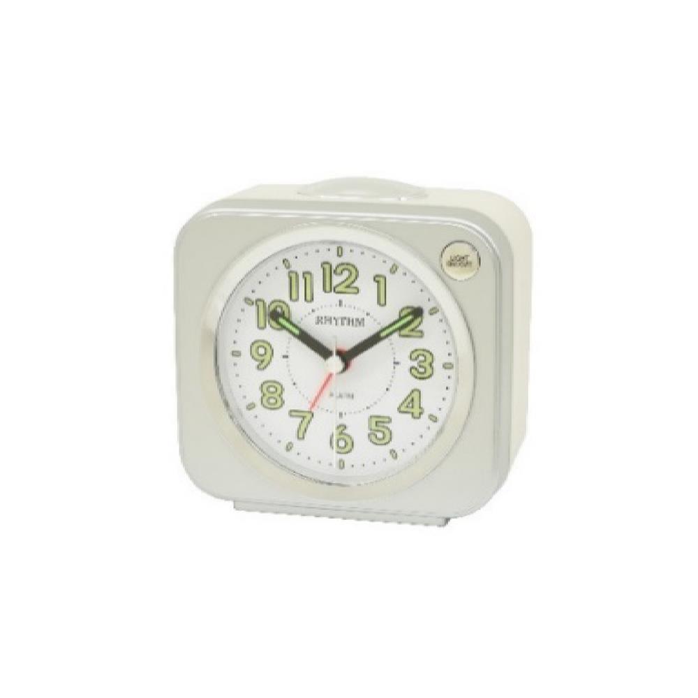 นาฬิกาตั้งโต๊ะพลาสติก RHYTHM CRA855NR19 3.5X3.5 นิ้ว สีขาว
