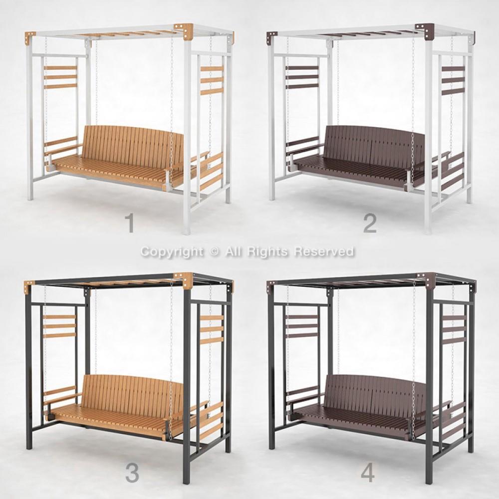 ชิงช้า 3 ที่นั่ง BUA DESIGN SPRING ECO WOOD สีไม้ธรรมชาติ/ดำ