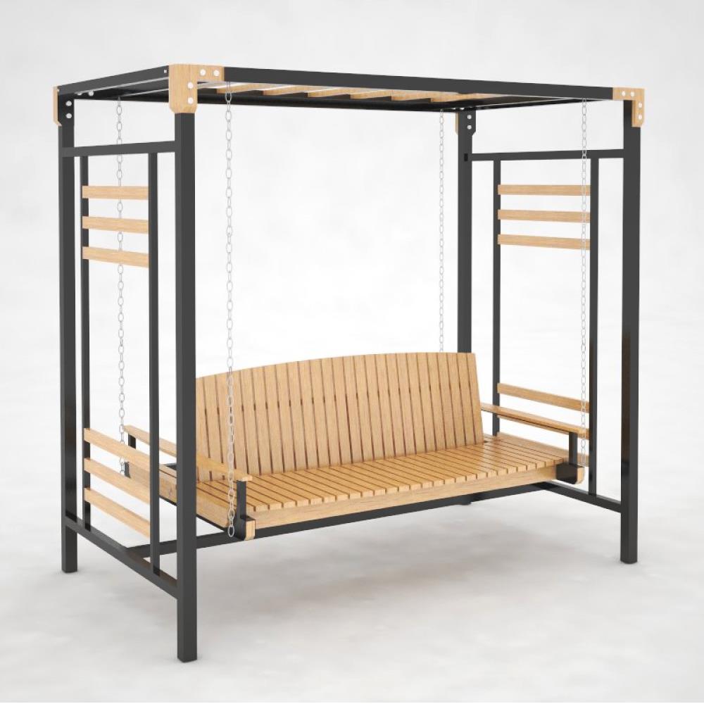 ชิงช้า 3 ที่นั่ง BUA DESIGN SPRING ECO WOOD สีไม้ธรรมชาติ/ดำ