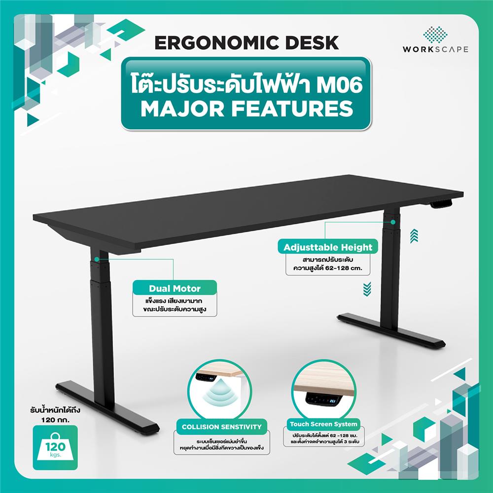 โต๊ะปรับระดับไฟฟ้า WORKSCAPE WDH-00011 180 ซม. สีดำ/ดำ