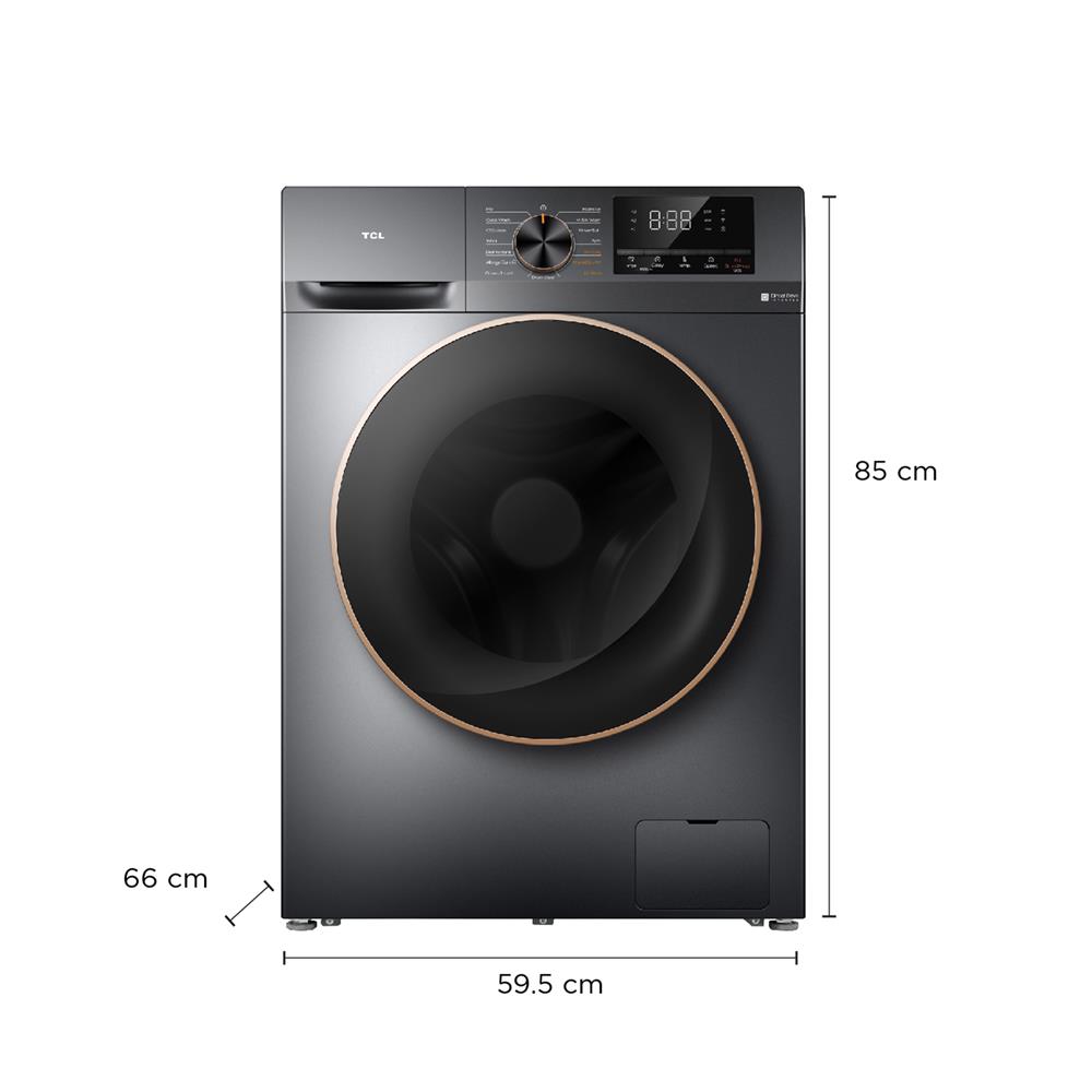 เครื่องซักอบผ้าฝาหน้า TCL WT11EPWDG 10/7 กก. 1200RPM อินเวอร์เตอร์ สีเทา