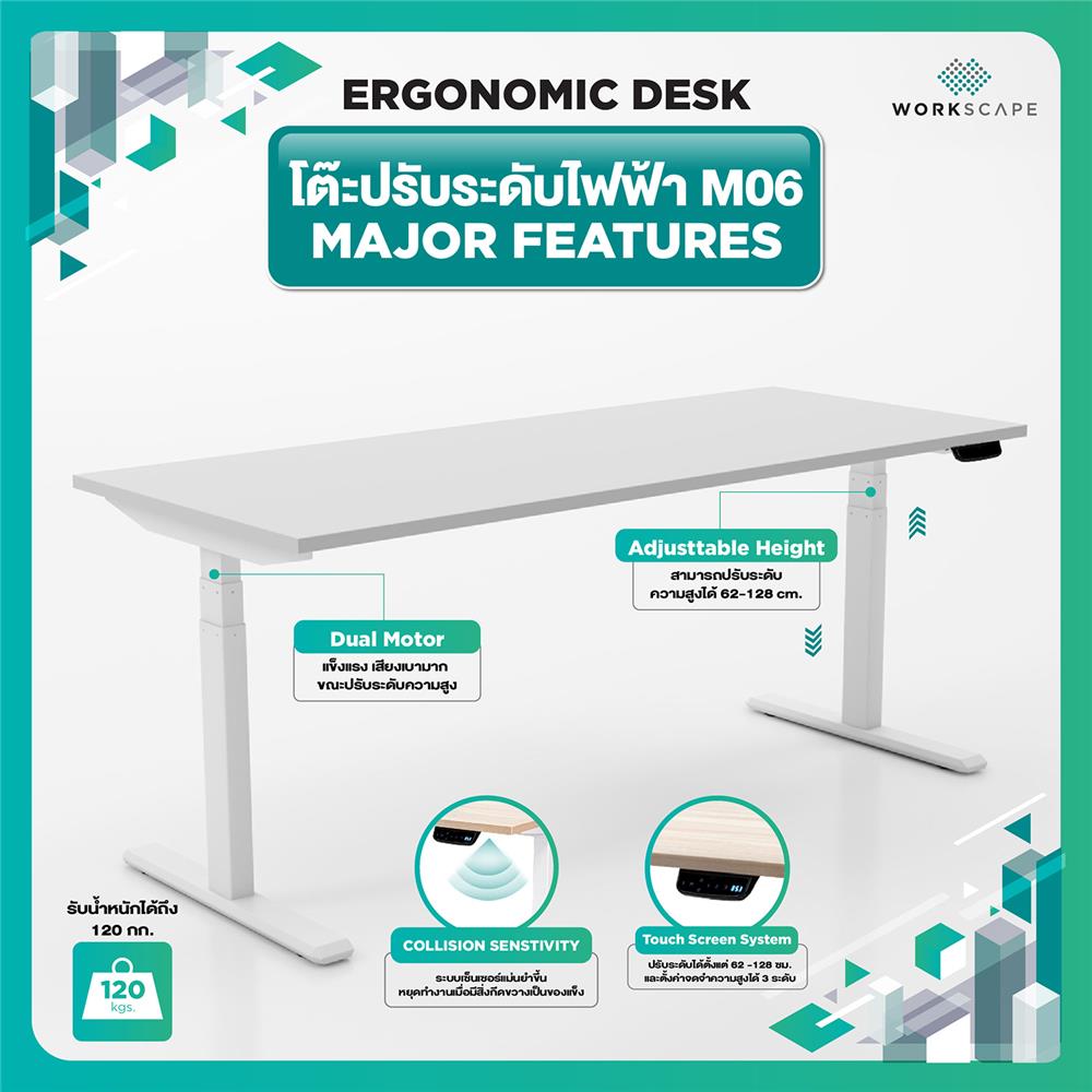 โต๊ะปรับระดับไฟฟ้า WORKSCAPE WDH-00010 150 ซม. สีขาว