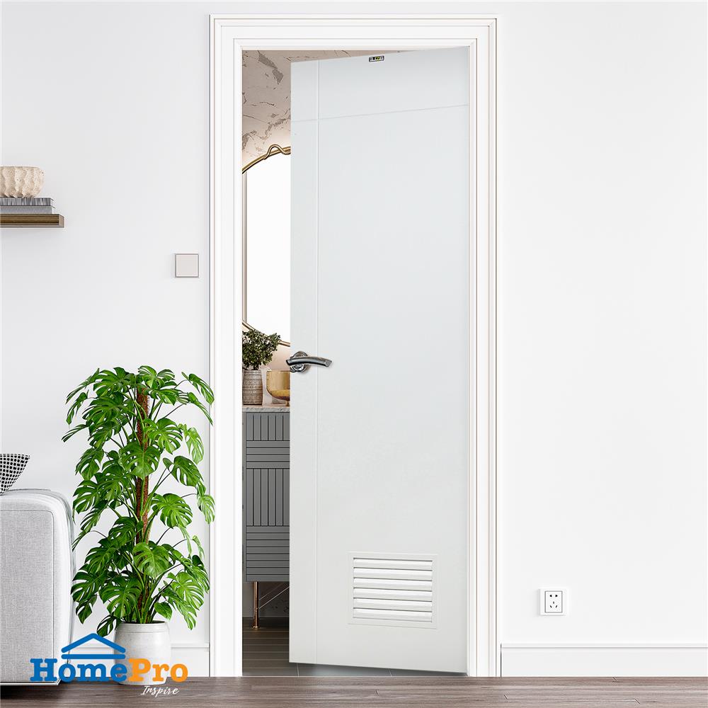 ประตูห้องน้ำ UPVC AZLE PZLV6 70X200 ซม. สีขาว เจาะลูกบิด