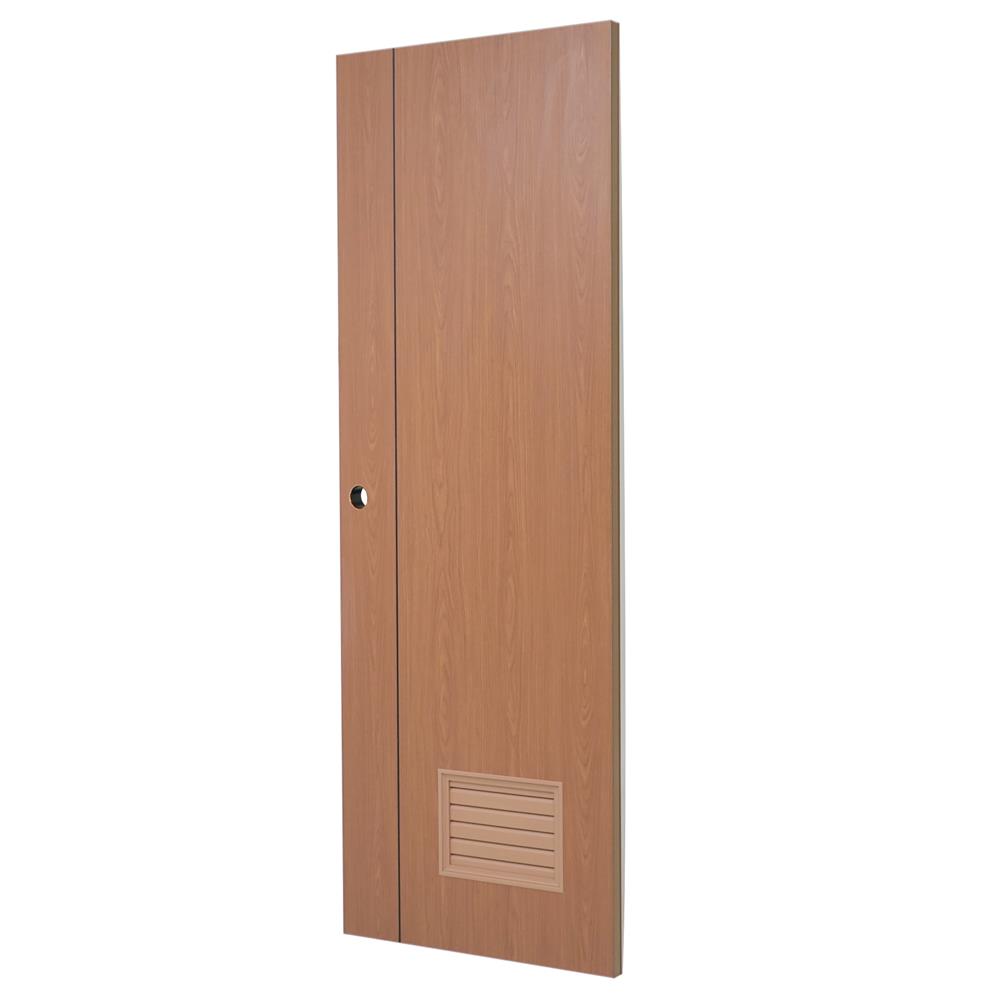 ประตูห้องน้ำ UPVC AZLE GROOVE P3 เกล็ดล่าง 70x200 ซม. สี ORANGE TEAK เจาะลูกบิด
