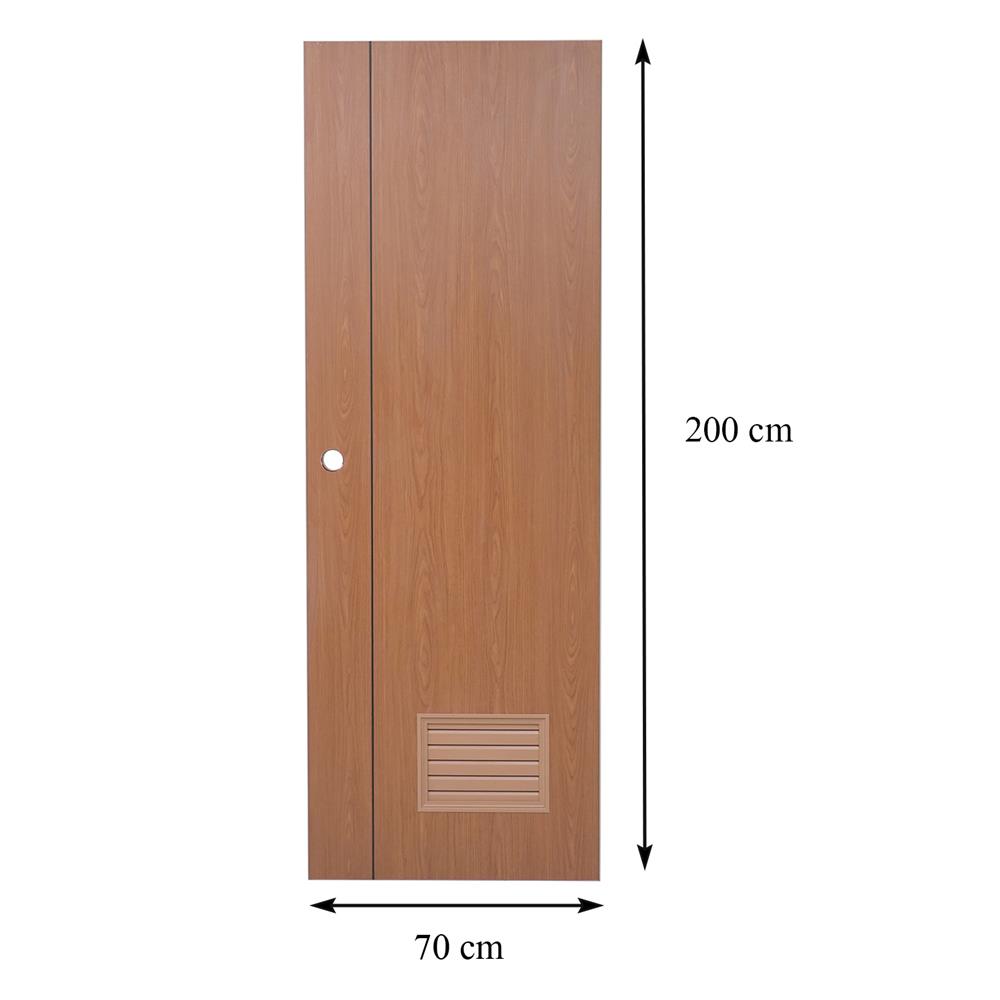 ประตูห้องน้ำ UPVC AZLE GROOVE P3 เกล็ดล่าง 70x200 ซม. สี ORANGE TEAK เจาะลูกบิด