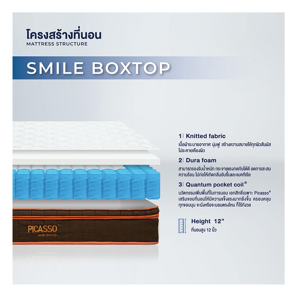 ที่นอน 5 ฟุต PICASSO COMFORT SMILE BOXTOP พร้อมชุดเครื่องนอน 11 ชิ้น