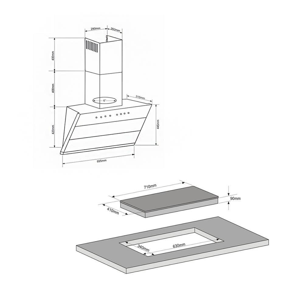 เตาฝัง+เครื่องดูดควัน TECNOPLUS SET HB207141+90SLOPEB