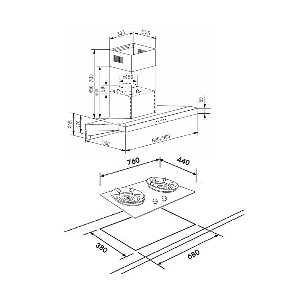 เตาฝัง+เครื่องดูดควัน TEKA DHA 90TC+GTS76 2G