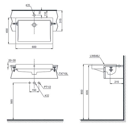 อ่างล้างหน้าฝังครึ่งเคาน์เตอร์ TOTO LW646JW/F สีขาว_1