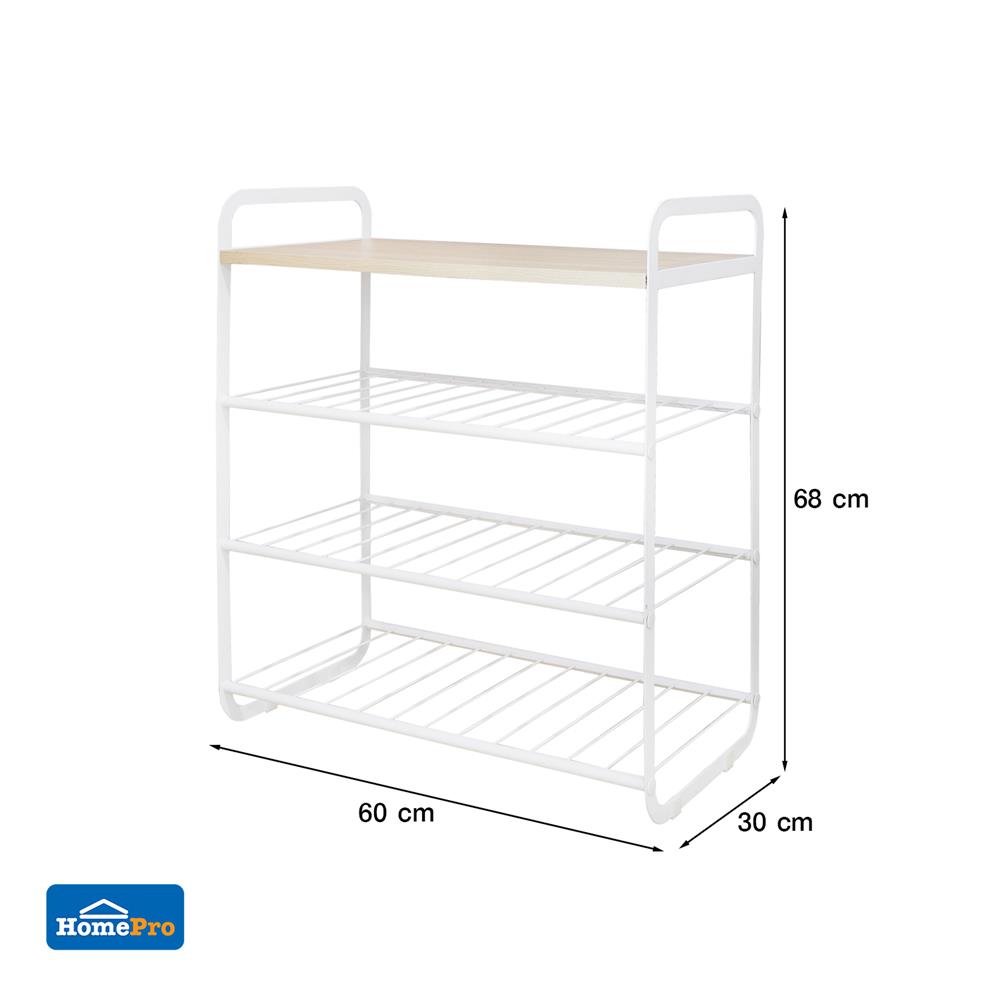 ชั้นวางรองเท้า 3 ชั้น STACKO FLEXI ท็อปไม้สีไวท์โอ๊ค 60x30x68 ซม. สีขาว