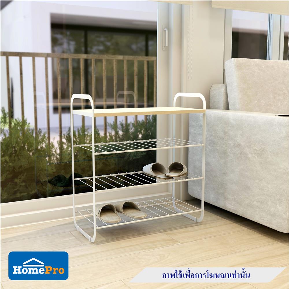 ชั้นวางรองเท้า 3 ชั้น STACKO FLEXI ท็อปไม้สีไวท์โอ๊ค 60x30x68 ซม. สีขาว