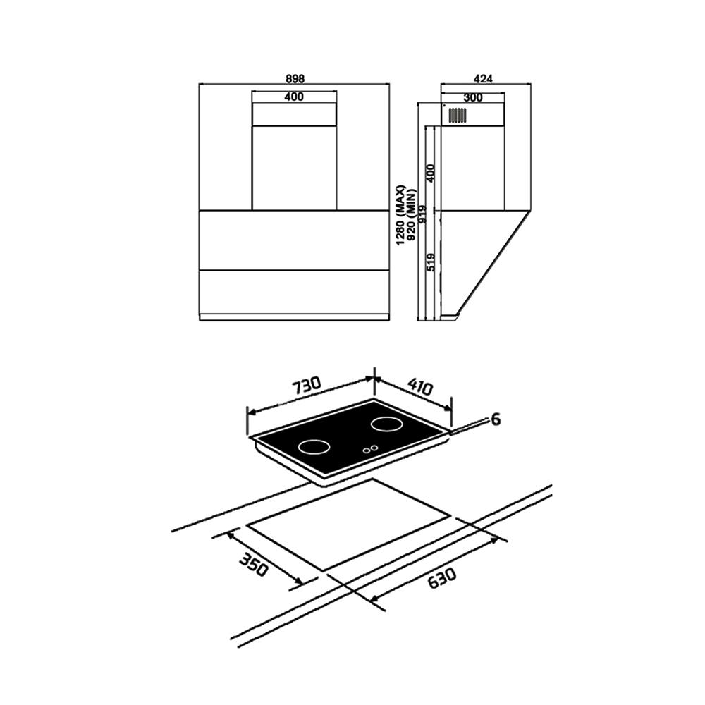เตาฝัง+เครื่องดูดควัน TEKA GQ73 2G +DVV 90