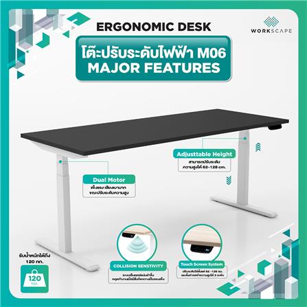 โต๊ะปรับระดับไฟฟ้า WORKSCAPE WDH-00009 120 ซม. สีดำ/ขาว_4