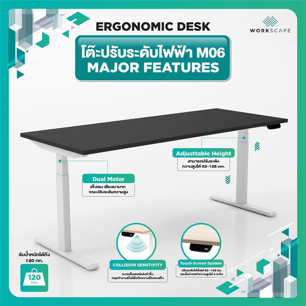โต๊ะปรับระดับไฟฟ้า WORKSCAPE WDH-00010 150 ซม. สีดำ/ขาว