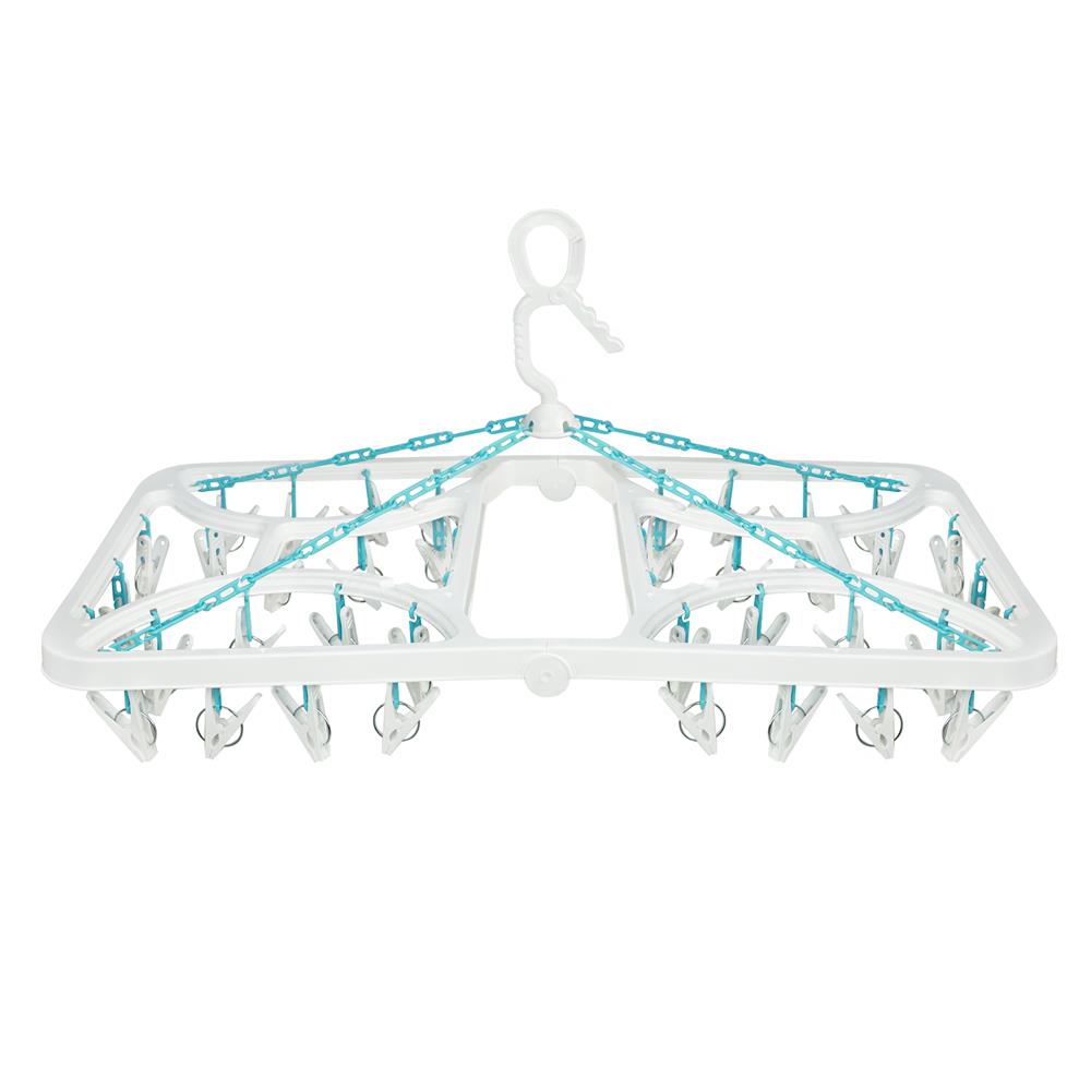 ห่วงตากผ้าพลาสติกเหลี่ยมใหญ่พับได้ 42 กิ๊บ PLIM สีขาว/ฟ้า