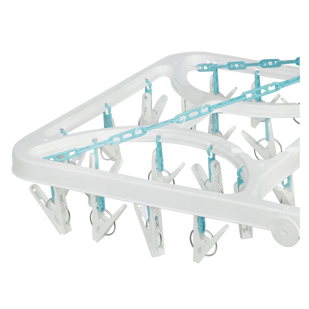 ห่วงตากผ้าพลาสติกเหลี่ยมใหญ่พับได้ 42 กิ๊บ PLIM สีขาว/ฟ้า