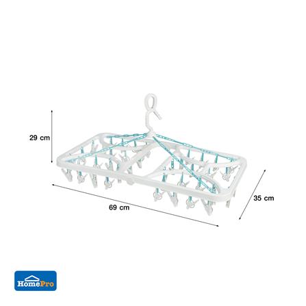 ห่วงตากผ้าพลาสติกเหลี่ยมใหญ่พับได้ 42 กิ๊บ PLIM สีขาว/ฟ้า_4