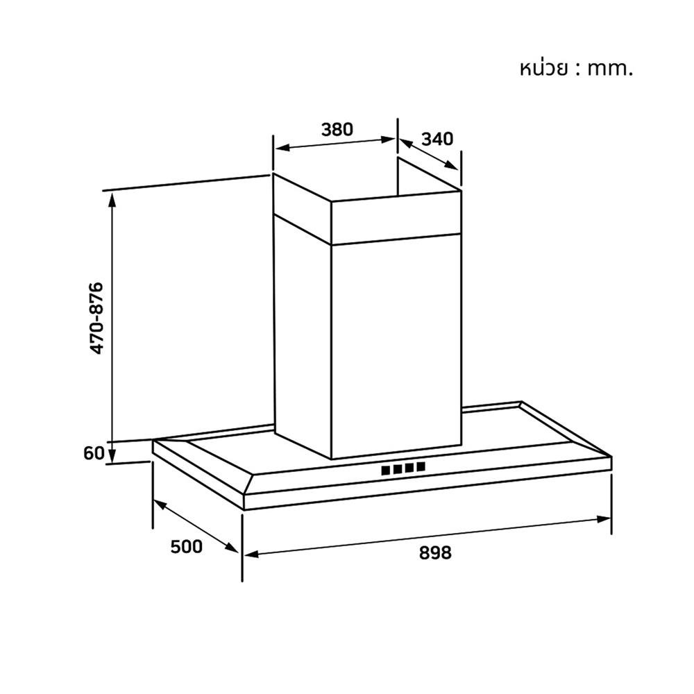 เครื่องดูดควันกระโจม BRANDT AD9905B 90 ซม.