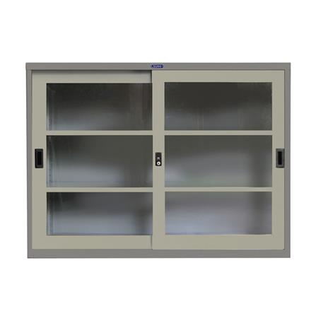 ตู้เหล็กบานเลื่อนกระจก SURE SLG-04 สีเทา/ครีม