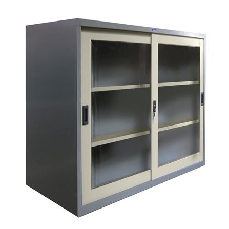 ตู้เหล็กบานเลื่อนกระจก SURE SLG-04 สีเทา/ครีม_1