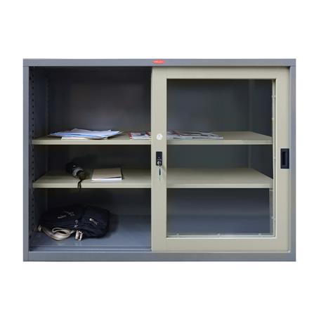 ตู้เหล็กบานเลื่อนกระจก SURE SLG-04 สีเทา/ครีม_2