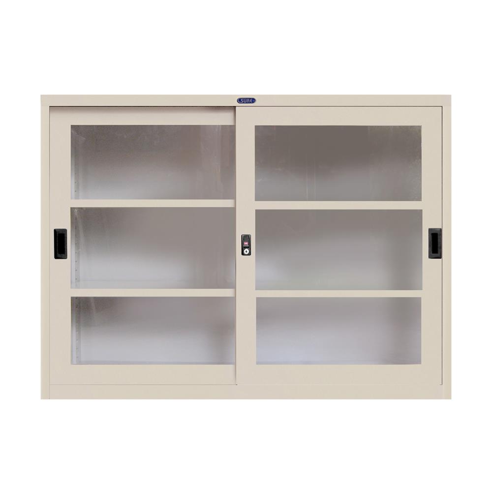 ตู้เหล็กบานเลื่อนกระจก SURE SLG-04 สีครีม