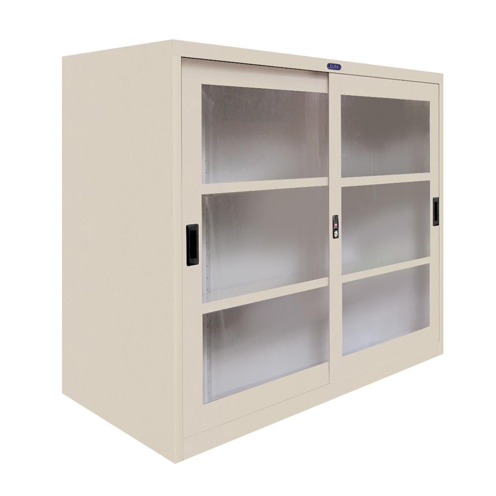 ตู้เหล็กบานเลื่อนกระจก SURE SLG-04 สีครีม
