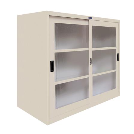 ตู้เหล็กบานเลื่อนกระจก SURE SLG-04 สีครีม_1