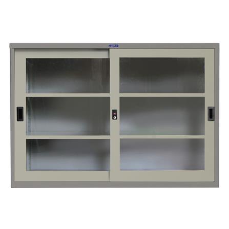 ตู้เหล็กบานเลื่อนกระจก SURE SLG-05 สีเทา/ครีม