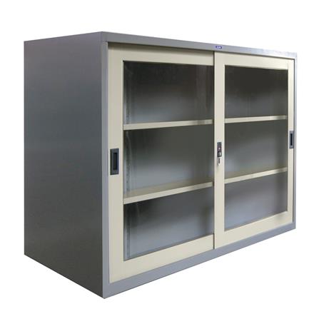 ตู้เหล็กบานเลื่อนกระจก SURE SLG-05 สีเทา/ครีม_1