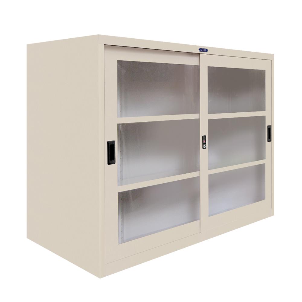 ตู้เหล็กบานเลื่อนกระจก SURE SLG-05 สีครีม