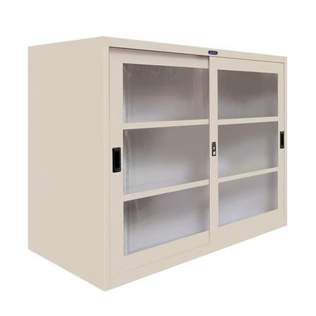 ตู้เหล็กบานเลื่อนกระจก SURE SLG-05 สีครีม_1