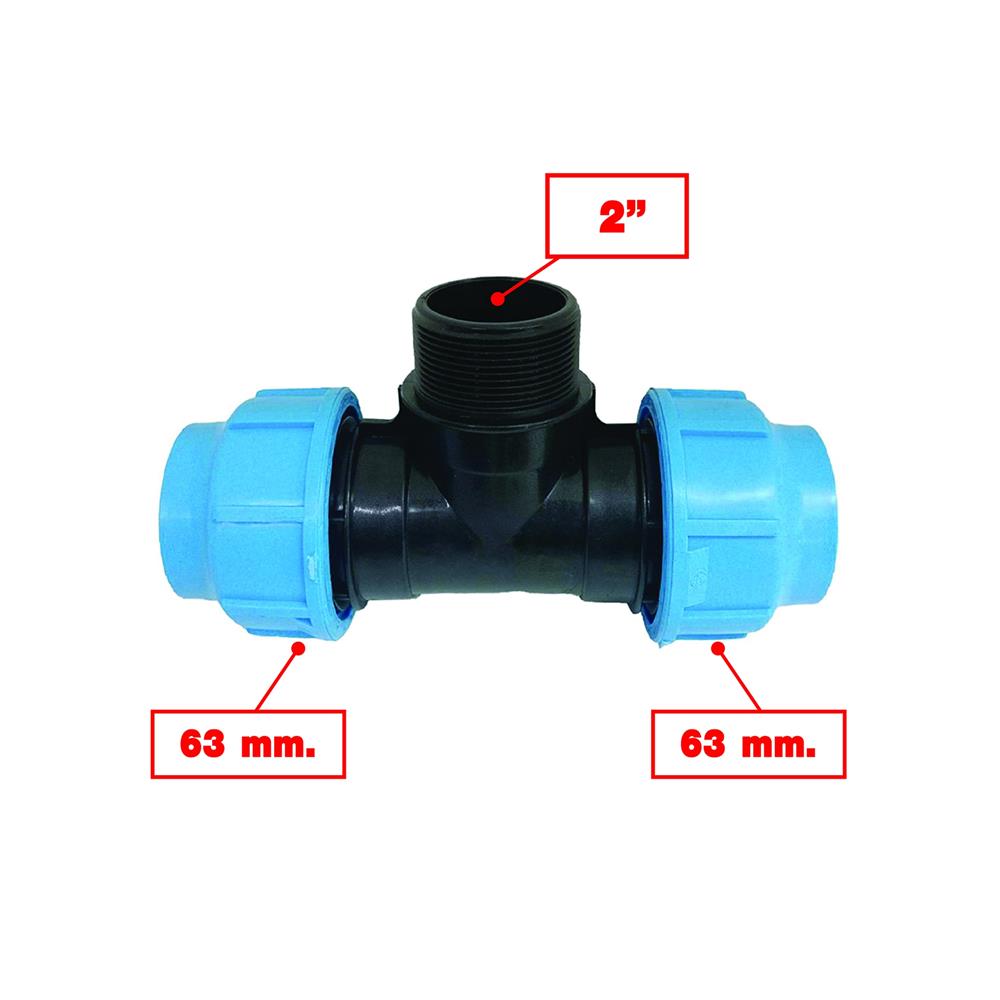 ข้อต่อสามทาง เกลียวนอก ตรามือ PN16 63 มม.X2 นิ้ว