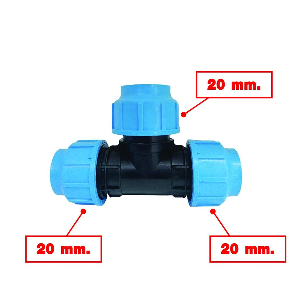 ข้อต่อสามทางสวมล็อก ตรามือ PN16 20X20X20 มม.