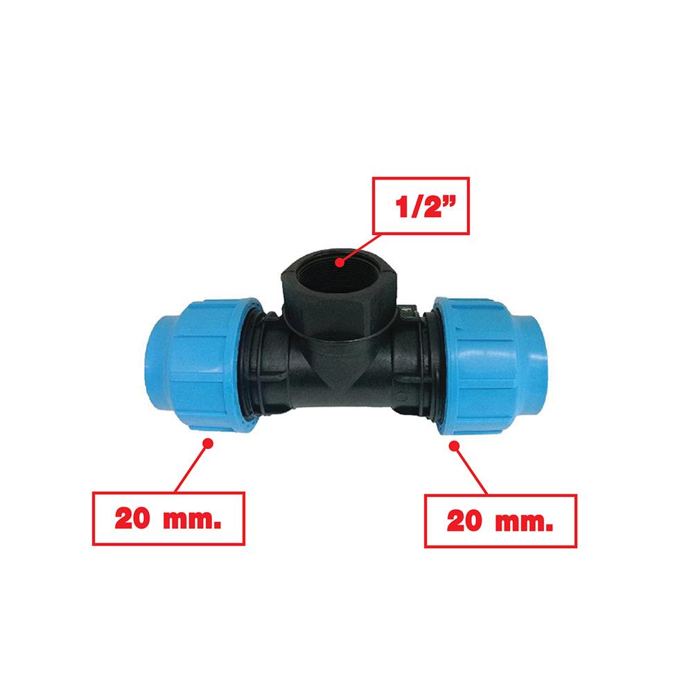 ข้อต่อสามทาง เกลียวใน ตรามือ PN16 20 มม.X1/2 นิ้ว