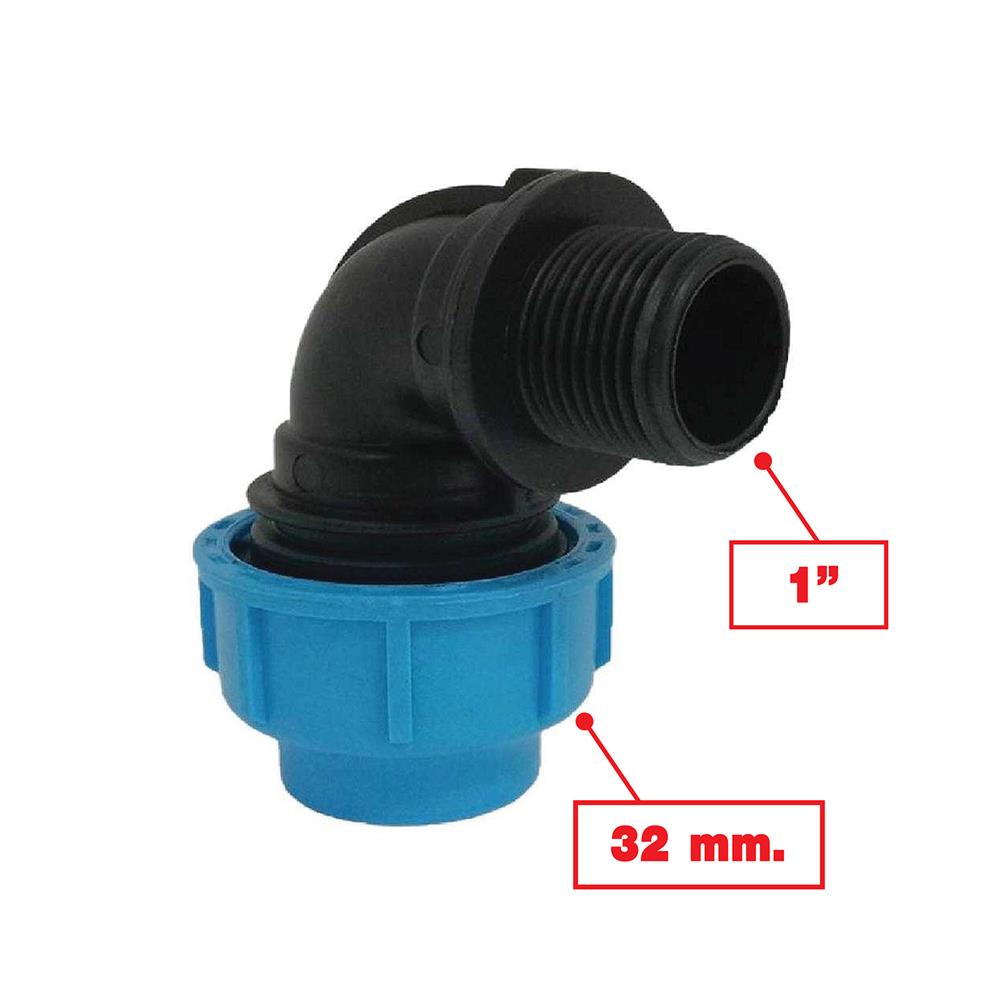 ข้องอสวมล็อก เกลียวนอก ตรามือ PN16 32 มม.X1 นิ้ว