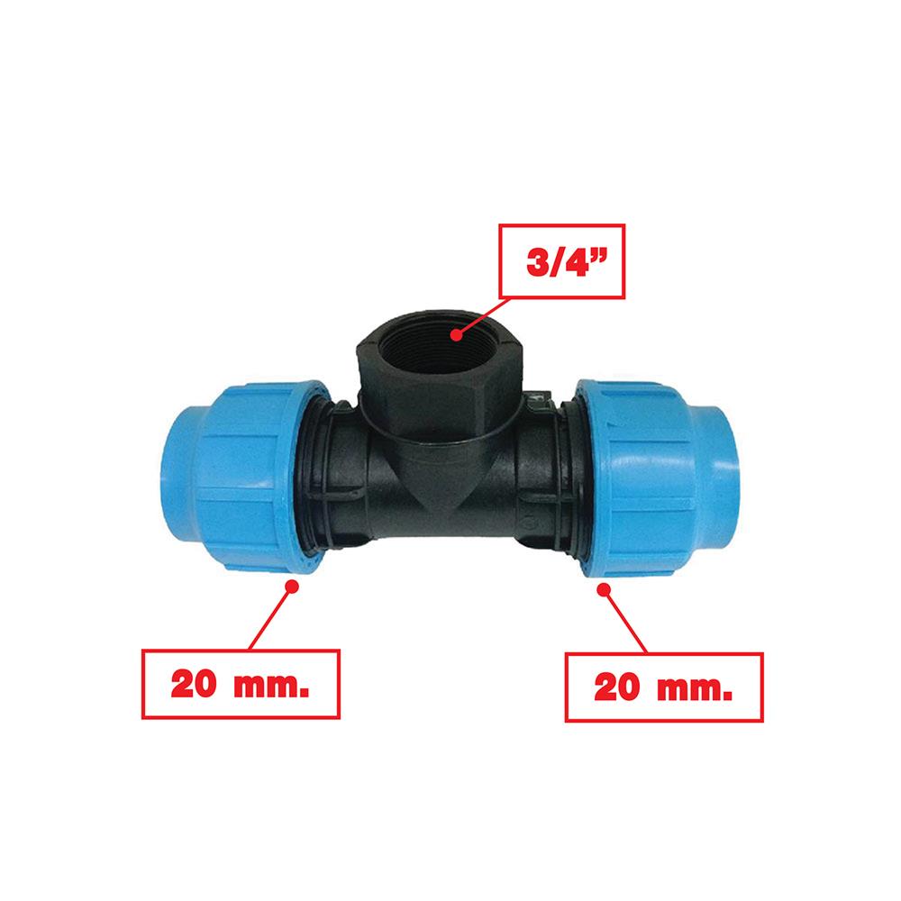 ข้อต่อสามทาง เกลียวใน ตรามือ PN16 20 มม.X3/4 นิ้ว