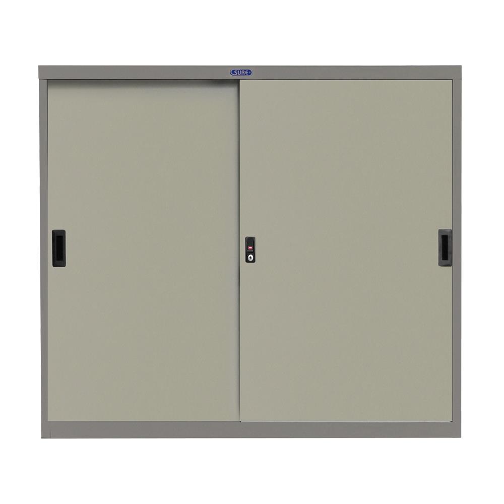 ตู้เหล็กบานเลื่อนทึบ SURE SL-03 สีเทา/ครีม