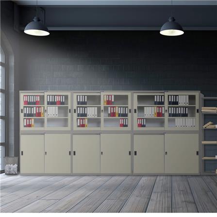 ตู้เหล็กบานเลื่อนทึบ SURE SL-03 สีเทา/ครีม_3