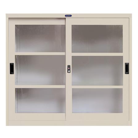 ตู้เหล็กบานเลื่อนกระจก SURE SLG-03 สีครีม