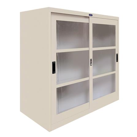 ตู้เหล็กบานเลื่อนกระจก SURE SLG-03 สีครีม_1