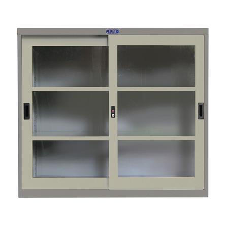 ตู้เหล็กบานเลื่อนกระจก SURE SLG-03 สีเทา/ครีม_0