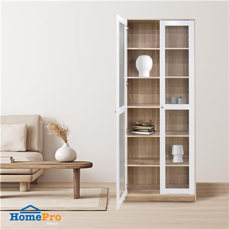 ตู้โชว์ 2 บานเปิด FURDINI CARA 80 ซม. สีไวท์โอ๊ค/ขาว_4