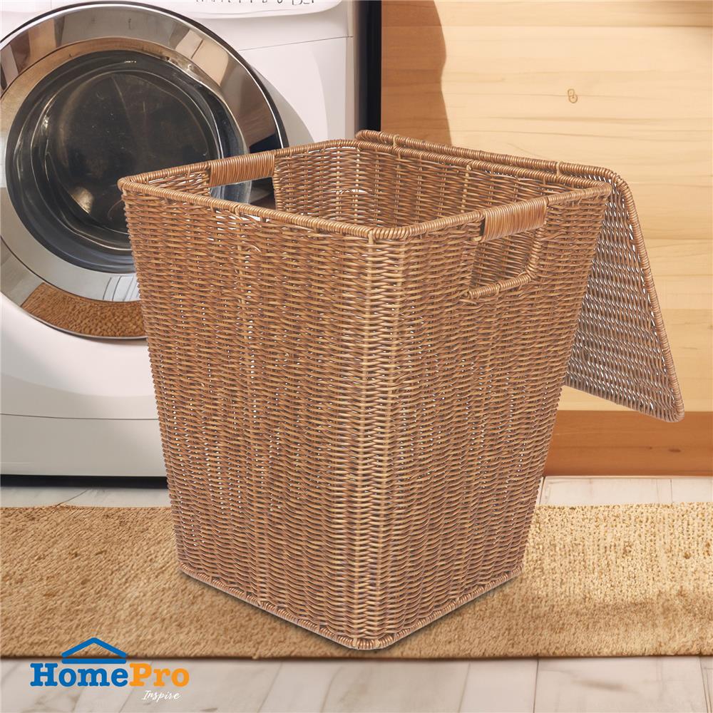 ตะกร้าผ้าเหลี่ยมสูงมีฝา PLIM SAAN สีน้ำตาล