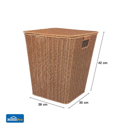 ตะกร้าผ้าเหลี่ยมสูงมีฝา PLIM SAAN สีน้ำตาล_8