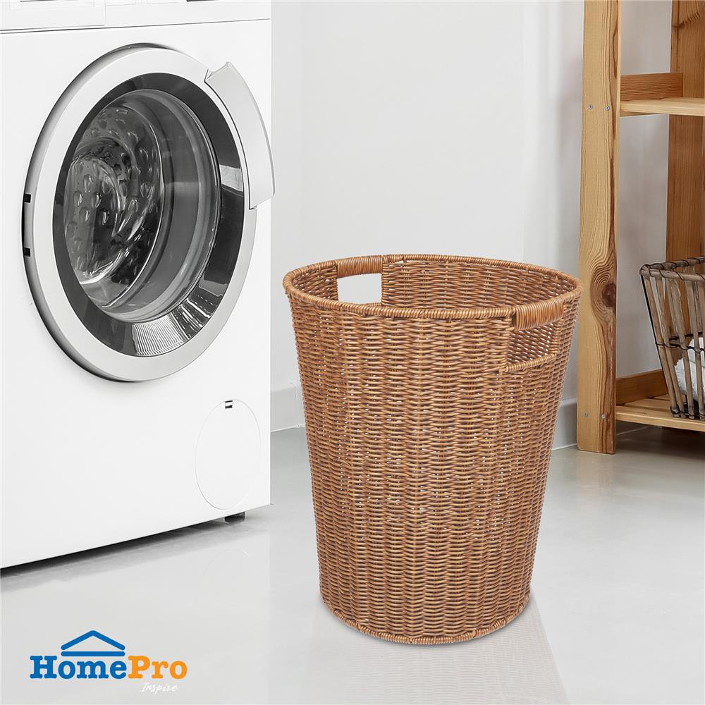 ตะกร้าผ้ากลมสูง PLIM SAAN 35 ซม. สีน้ำตาล