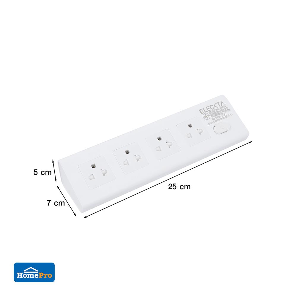 รางปลั๊กไฟทรงเหลี่ยม 4 ช่อง 1 สวิตช์ ELECKTA ET441 3 เมตร